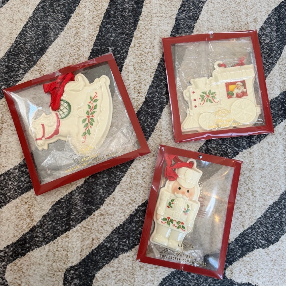 Lot of 3 Lenox Christmas Holiday Cookie Press Hanging Ornaments